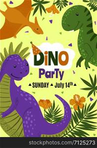 Birthday Party Invitation with cute dinosaurs. Vector illustrations. Vector Birthday Party Invitation with cute dinosaurs.