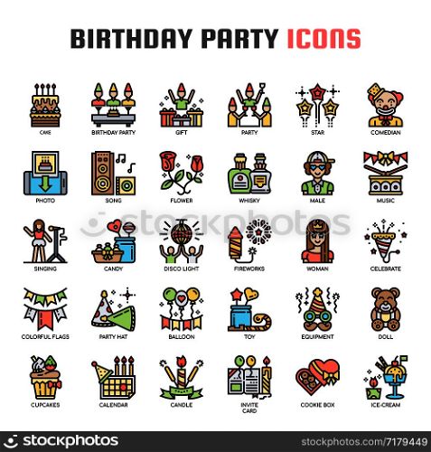 Birthday Party , Thin Line and Pixel Perfect Icons