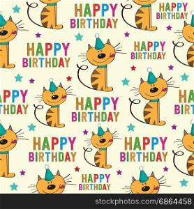 birthday seamless pattern with cats, vector format