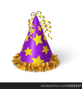 Birthday violet hat with yellow stars isolated vector illustration