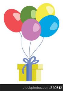 Birthday with balloons and gift vector or color illustration