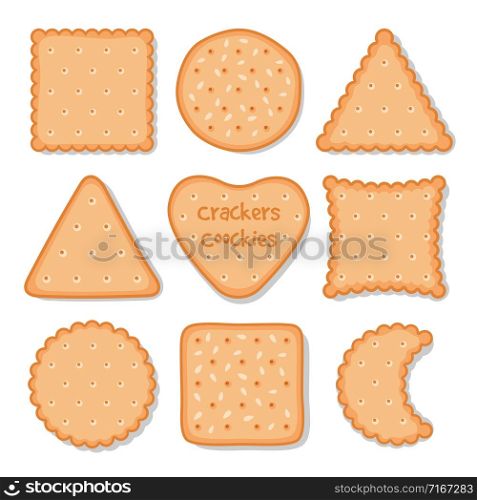 Biscuit cookie snacks. Vector cookies biscuits for teatime isolated on white, breakfast dessert pastry, homemade pie chips icons. Biscuit cookie snacks. Vector cookies biscuits for teatime isolated, breakfast dessert pastry, homemade pie chips icons
