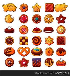 Biscuit cookies icons set. Flat illustration of 25 biscuit cookies vector icons for web. Biscuit cookies icons set, flat style