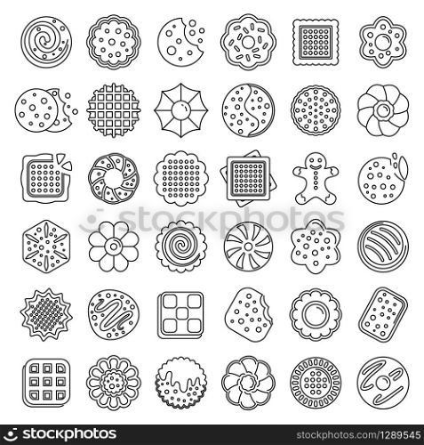 Biscuit icons set. Outline set of biscuit vector icons for web design isolated on white background. Biscuit icons set, outline style