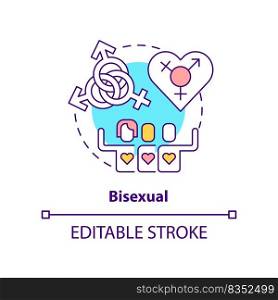 Bisexual concept icon. Sexual attraction to both males and females. LGBT member abstract idea thin line illustration. Isolated outline drawing. Editable stroke. Arial, Myriad Pro-Bold fonts used. Bisexual concept icon