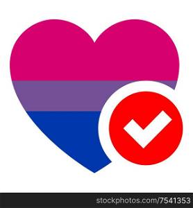 Bisexual pride flag in heart shape, vector illustration for your design. flag in heart shape, vector illustration for your design
