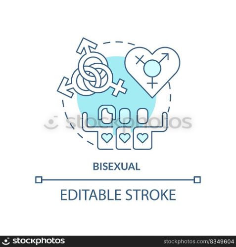 Bisexual turquoise concept icon. Sexual attraction to males and females. LGBT member abstract idea thin line illustration. Isolated outline drawing. Editable stroke. Arial, Myriad Pro-Bold fonts used. Bisexual turquoise concept icon