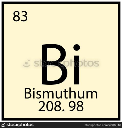 Bismuthum chemical icon. Square sign. Mendeleev table symbol. Education background. Vector illustration. Stock image. EPS 10.. Bismuthum chemical icon. Square sign. Mendeleev table symbol. Education background. Vector illustration. Stock image.