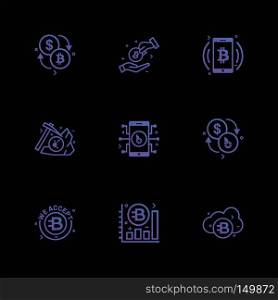 Bit coin , crypto currency , mobile , dollar ,money ,share , axe , graph , rate , cloud , share , icon, vector, design,  flat,  collection, style, creative,  icons
