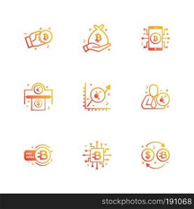 bit coin , crypto currency , money , dollar , share , mobile ,virtual money , ic , 9 eps icons set vector ,icon, vector, design,  flat,  collection, style, creative,  icons