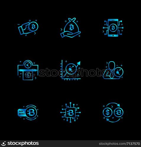 bit coin , crypto currency , money , dollar , share , mobile ,virtual money , ic , 9 eps icons set vector ,icon, vector, design, flat, collection, style, creative, icons