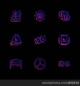 Bit coin , ic, dollar , money , mobile , car ,truck , transport , steering, icon, vector, design, flat, collection, style, creative, icons