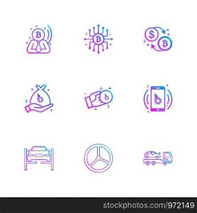 Bit coin , ic, dollar , money , mobile , car ,truck , transport , steering, icon, vector, design, flat, collection, style, creative, icons