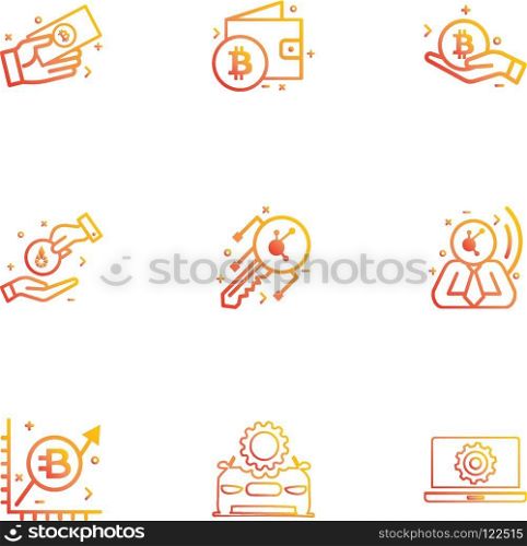 Bit coin , wallet , crypto currency , corporate , laptop , setting , gear , money , share ,icon, vector, design,  flat,  collection, style, creative,  icons