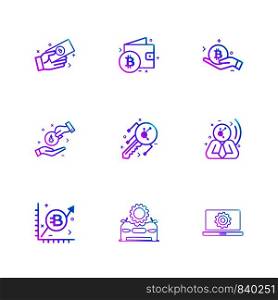 Bit coin , wallet , crypto currency , corporate , laptop , setting , gear , money , share ,icon, vector, design, flat, collection, style, creative, icons