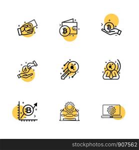 Bit coin , wallet , crypto currency , corporate , laptop , setting , gear , money , share ,icon, vector, design, flat, collection, style, creative, icons