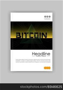 Bitcoin abstract background design with triangle geometric futuristic lines and chip. Cover book template, banner. Vector.