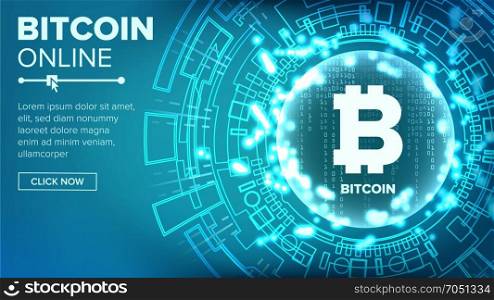 Bitcoin Abstract Technology Background Vector. Binary Code. Fintech Blockchain. Cryptography. Cryptocurrency Mining Concept Illustration.. Bitcoin Abstract Technology Background Vector. Binary Code. Fintech Blockchain. Cryptography. Cryptocurrency Mining Concept