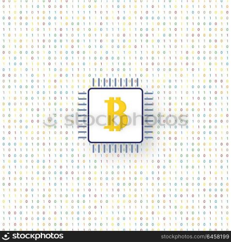 Bitcoin and motherboard on a digital background. . Bitcoin and motherboard on a digital background. Vector illustration .