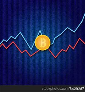 Bitcoin and profit growth graphs . Bitcoin and profit growth graphs on a digital background. Vector illustration .