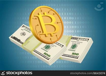 Bitcoin and usd dollars Royalty Free Vector Image