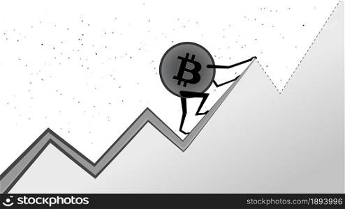 Bitcoin BTC is climbing to the next peak on white. Cryptocurrency has all time high. BTC coin to the moon.