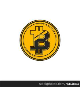 Bitcoin coin symbol isolated digital cryptocurrency. Vector B letter sign on golden money. Coin digital money symbol, bitcoin cryptoccurency