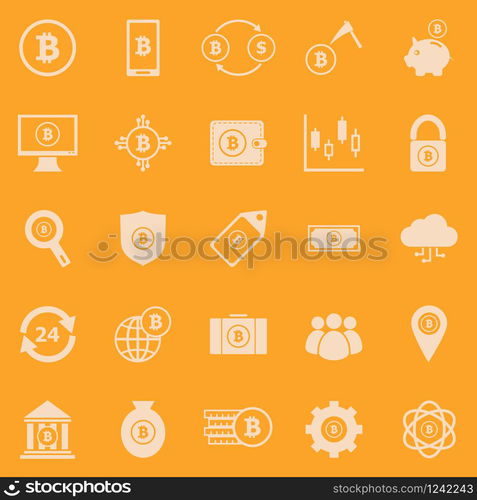 Bitcoin color icons on orange background, stock vector