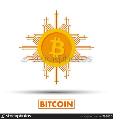 Bitcoin concept. Cryptocurrency logo sigh. Digital money. Block chain, finance symbol. Flat style vector stock illustration