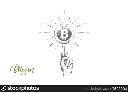 Bitcoin concept. Hand drawn cryptocurrency bitcoin coin - electronic virtual money for web banking. Symbol of digital money isolated vector illustration.. Bitcoin concept. Hand drawn isolated vector.