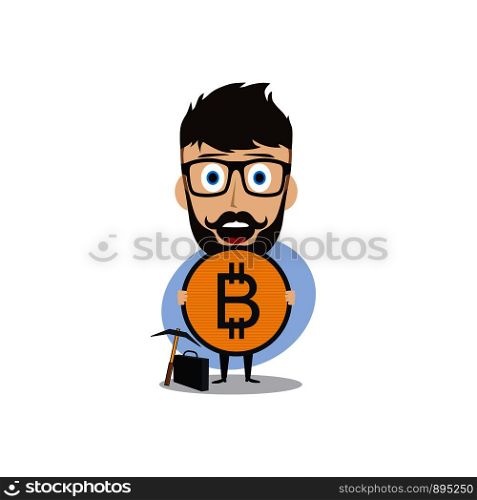 bitcoin crypto currency theme cartoon gentleman male man miner boy vector. bitcoin crypto currency theme cartoon gentleman male man miner boy