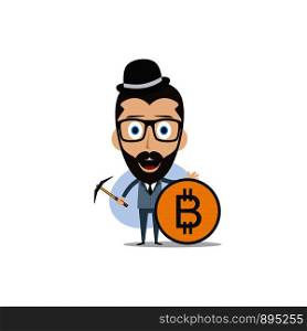 bitcoin crypto currency theme cartoon gentleman male man miner boy vector. bitcoin crypto currency theme cartoon gentleman male man miner boy