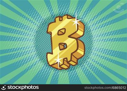 Bitcoin cryptocurrency icon symbol sign. Comic book cartoon pop art retro color illustration drawing. Bitcoin cryptocurrency icon symbol sign