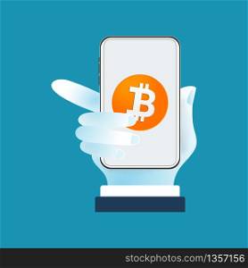 Bitcoin cryptocurrency Wallet with blockchain. cashless society.