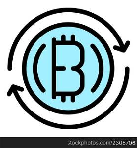Bitcoin currency icon. Outline bitcoin currency vector icon color flat isolated. Bitcoin currency icon color outline vector