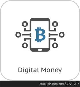 Bitcoin Digital Money Icon.. Bitcoin Digital Money Icon. Modern computer network technology sign. Digital graphic symbol. Concept design elements.