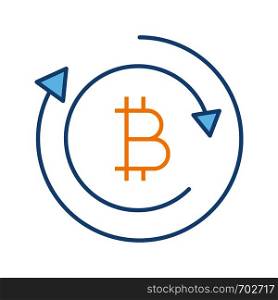Bitcoin exchange color icon. Digital currency transaction. Cryptocurrency mining. Bitcoin coin with arrows. Isolated vector illustration. Bitcoin exchange color icon