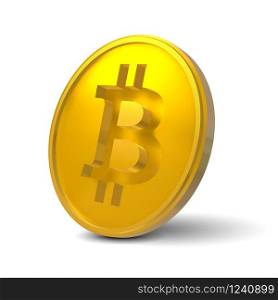 Bitcoin golden coin representing blockchain technology for virtual electronic money exchange