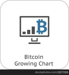 Bitcoin Growing Chart Icon.. Bitcoin Growing Chart Icon. Modern computer network technology sign. Digital graphic symbol. Computer with profit diagram. Concept design elements.