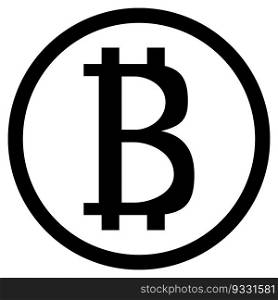 Bitcoin icon black white currency. Vector digital coins, illustration exchange money monochrome crypto finance. Bitcoin icon black white currency