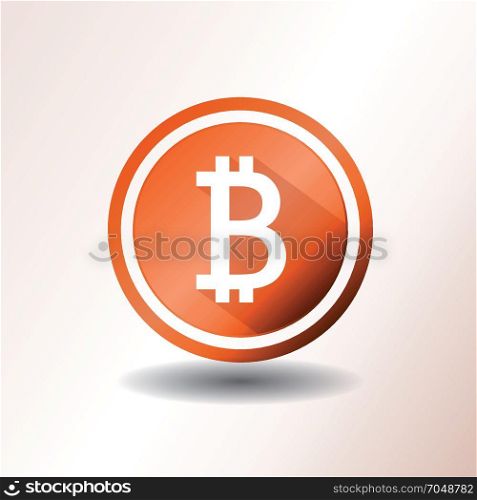 Bitcoin Icon. Illustration of a flat design bitcoin icon on orange and grey background