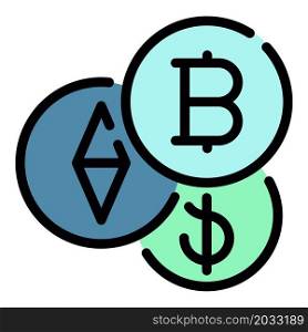 Bitcoin icon. Outline bitcoin vector icon color flat isolated. Bitcoin icon color outline vector