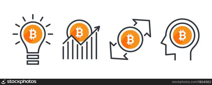 Bitcoin icon set. Cryptocurrency Icons concept. Return money. Business and finance editable icons. Vector illustration