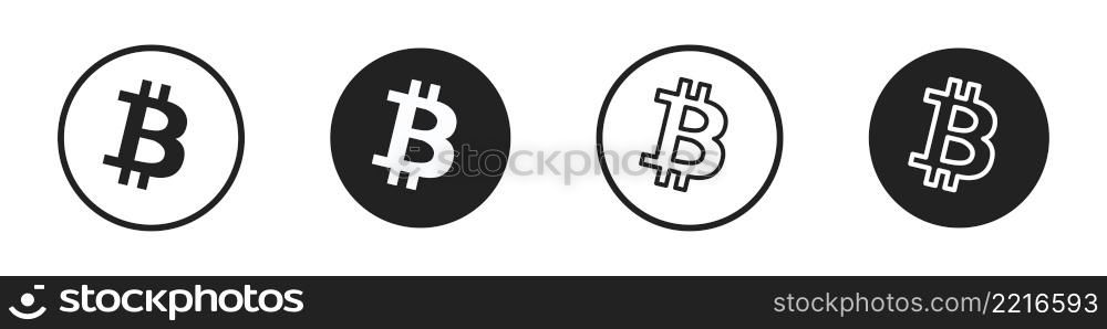 Bitcoin icons set. BTC. Cryptocurrency. Vector illustration