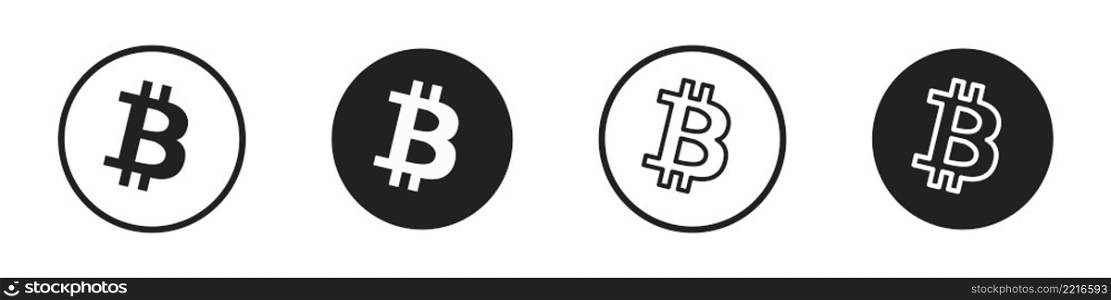 Bitcoin icons set. BTC. Cryptocurrency. Vector illustration