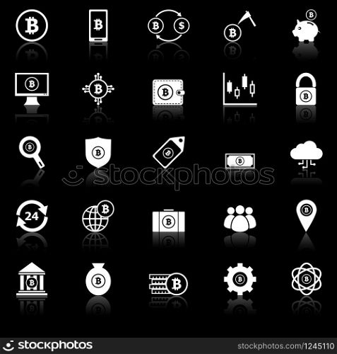 Bitcoin icons with reflect on black background, stock vector