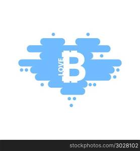 Bitcoin in cloud in the shape of a heart with shadow and blue sky background. Bitcoin in cloud in the shape of a heart with shadow and blue sky background.