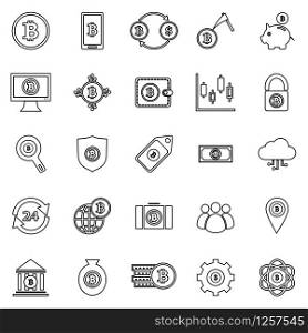 Bitcoin line icons on white background, stock vector