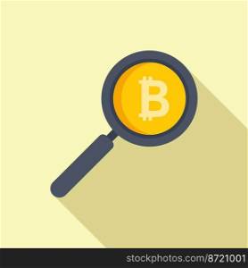 Bitcoin magnifier icon flat vector. Crypto money. Marketing education. Bitcoin magnifier icon flat vector. Crypto money