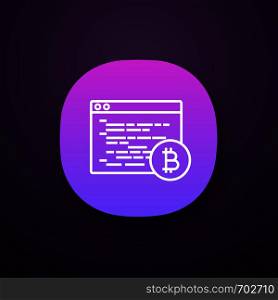 Bitcoin mining software app icon. UI/UX user interface. Blockchain coding. Crypto mining programming. Blockchain development. Web or mobile application. Vector isolated illustration. Bitcoin mining software app icon
